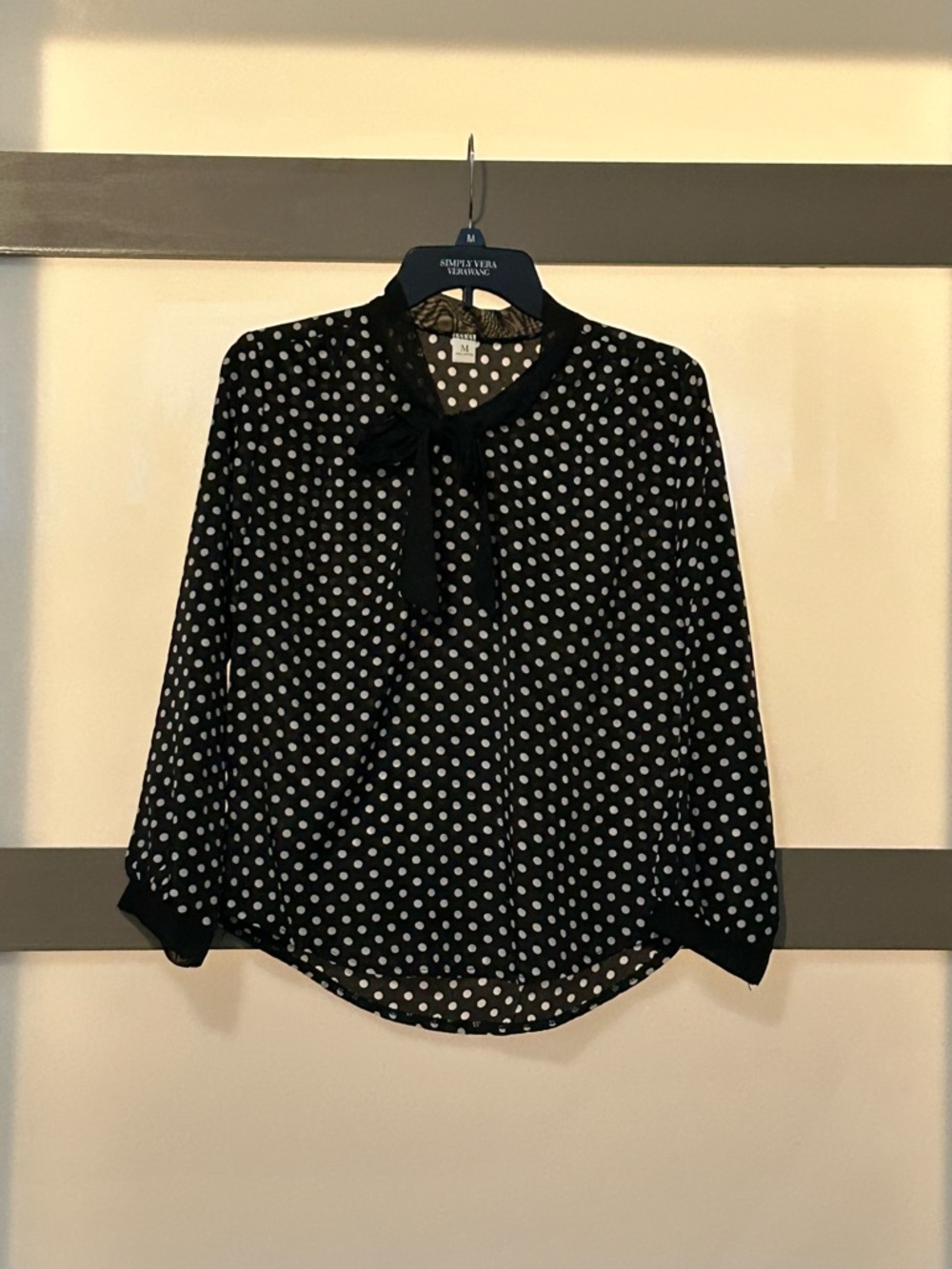 Black Polka Dot Tie-Neck Blouse - Classic Women’s Top